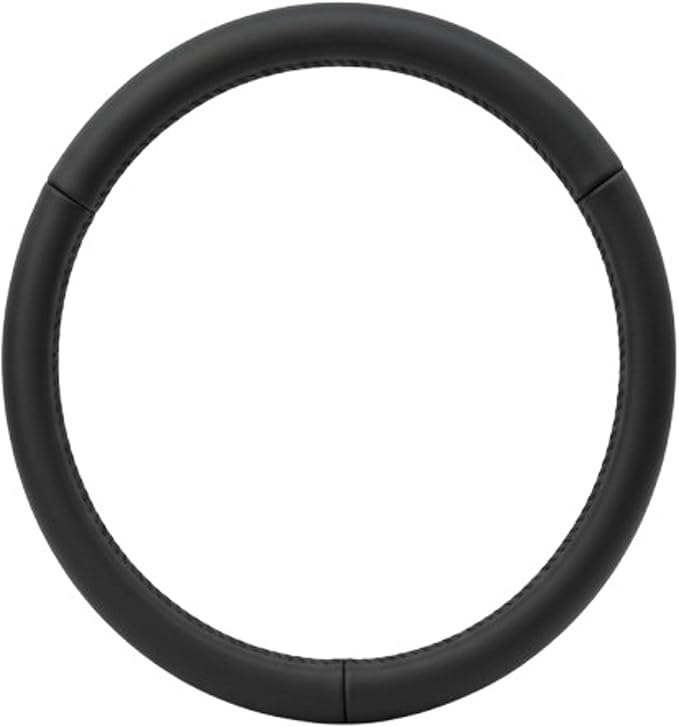Steering Wheel Cover | 14-1/2 to 15 Inch Wheels | Black Leather | Slip-On Fit | Comfort Grip, Weather Resistant | Universal Fit