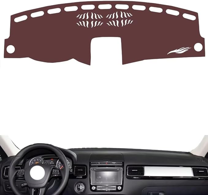 Leather Dashboard Cover Compatible with VW Touareg 2011-2018,Dash Board Cover mat Anti-Slip Sun-Proof and dust-Proof(Brown)