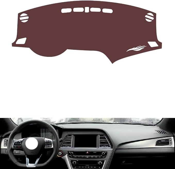 Leather Dashboard Cover Compatible with HyundaiHyundai Sonata Ⅸ,Dash Board Cover mat Anti-Slip Sun-Proof and dust-Proof(Brown)
