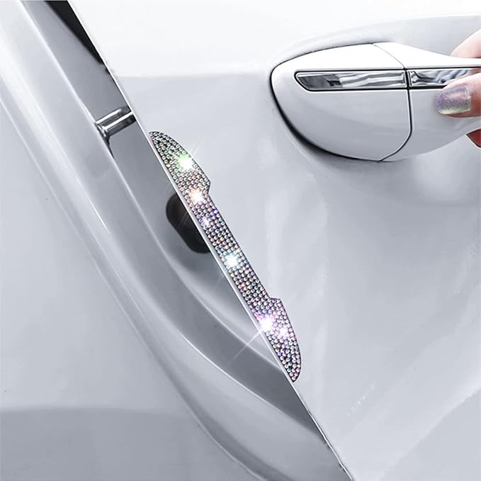 4 PCS Bling Rhinestone Car Door Handle Scratch Protector, Universal for All Cars, Vehicles, SUVs, Car Side Rearview Mirror, Car Door Edge Guard, Car Exterior Accessories for Women Men (Multicolor)