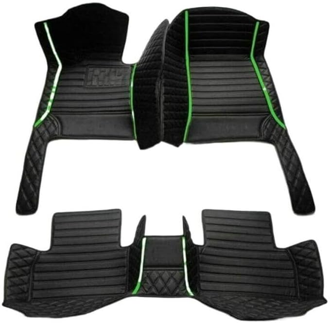 Custom Leather Car Mats, Vehicle-Specific Fit All-Weather Floor Mats, 100% Waterproof Anti-Slip Durable Protection for SUV Truck Sedan, Precision Tailored Protection (Black Splicing Green Stripes)