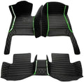 Custom Leather Car Mats, Vehicle-Specific Fit All-Weather Floor Mats, 100% Waterproof Anti-Slip Durable Protection for SUV Truck Sedan, Precision Tailored Protection (Black Splicing Green Stripes)