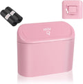 Portable Car Trash Cans with 2 Rolls Garbage Bag,Push-on Car Trash Bin with Lid & Hook for in-Vehicle Waste Disposal,Multipurpose Seat Organizer & Storage for Most Vehicles (Pink)