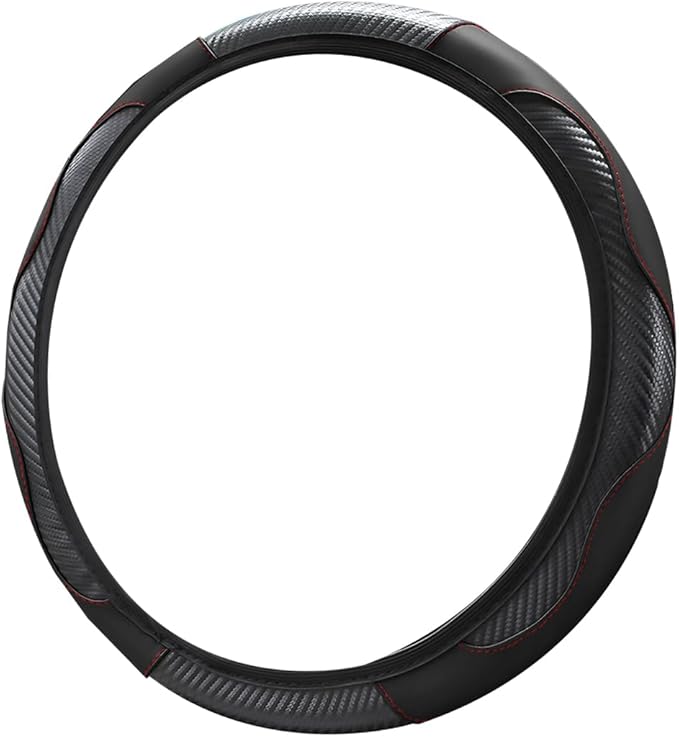 Car Steering Wheel Cover, Universal Microfiber PU Leather Elastic 15 inch Stitching Color Anti-Slip Steering Wheel Protector, Car Interior Protection Accessories for Men Women (Black)