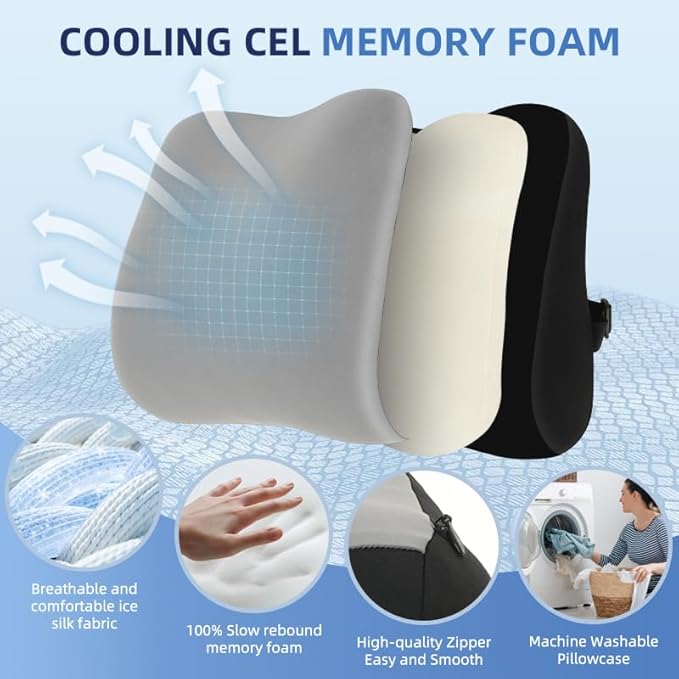 Panduo Lumbar Support Pillow for Office Chair, Memory Foam Lumbar Pillow for Lower Back Pain Relief - Black (xiaoyaokaoGrey)