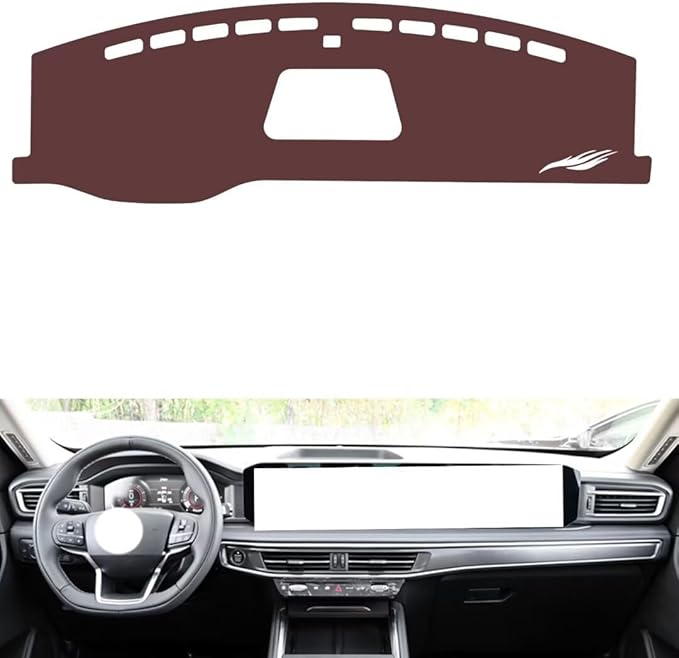 Leather Dashboard Cover Compatible with Ford Explorer（Storage Box） 2023-2025,Dash Board Cover mat Anti-Slip Sun-Proof and dust-Proof(Brown)