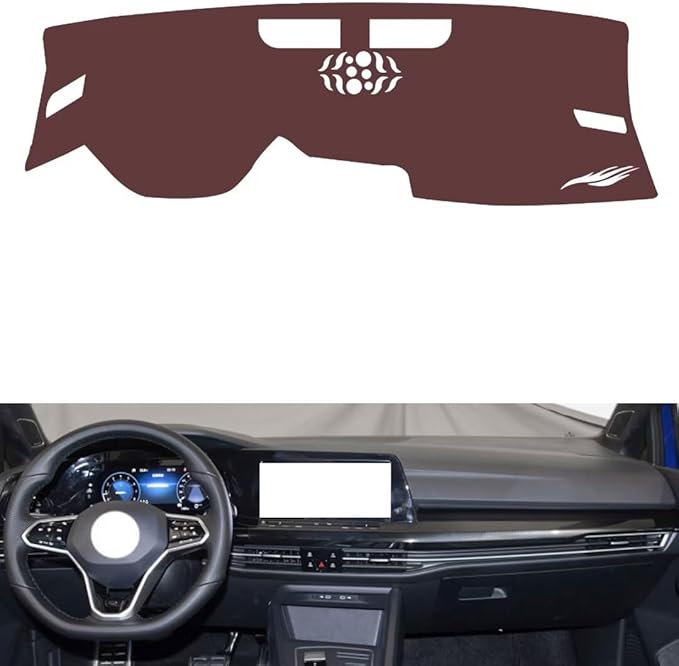 Leather Dashboard Cover Compatible with VW Golf 8 (NO HUD) 2021-2024,Dash Board Cover mat Anti-Slip Sun-Proof and dust-Proof(Brown)