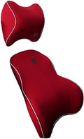 Car Driver Pillow Lumbar Support Back Cushion Fit for Seat Neck Pillow Washable Pillow Cushion(1 Set Red)