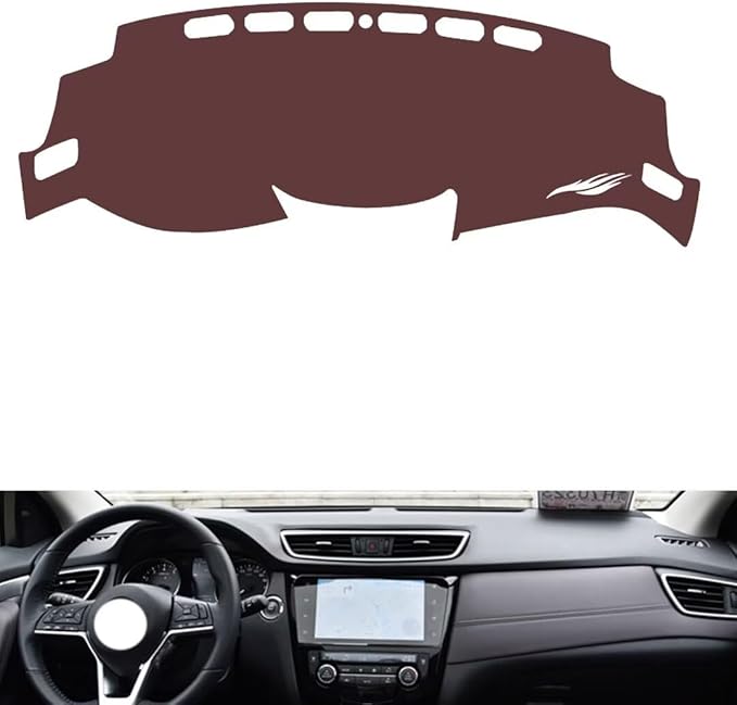 Leather Dashboard Cover Compatible with Nissan Classic Qashqai 2023,Dash Board Cover mat Anti-Slip Sun-Proof and dust-Proof(Brown)