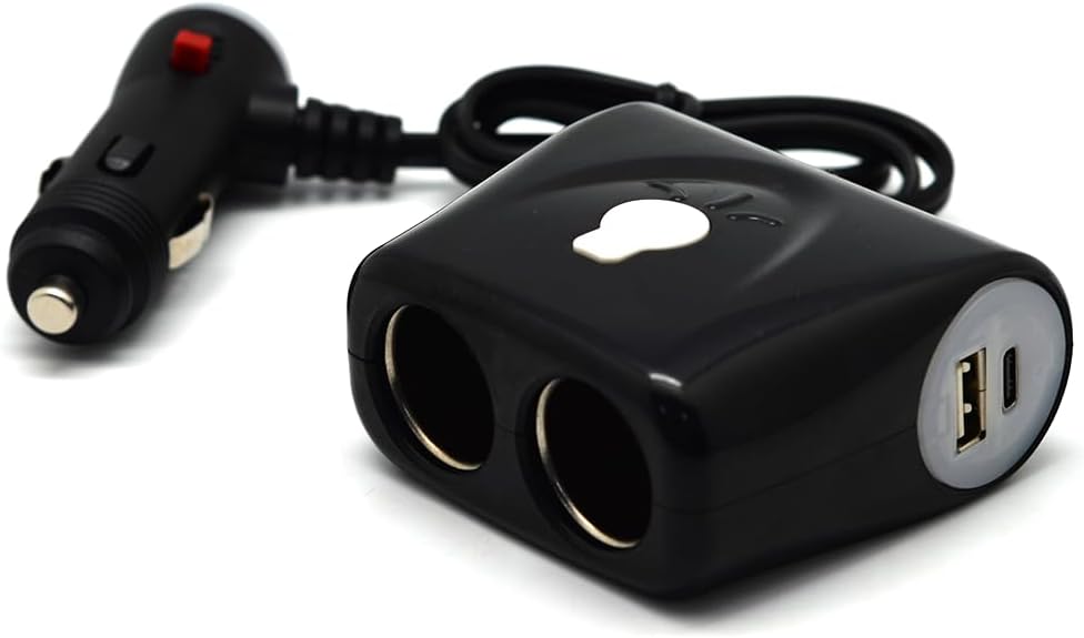 Cliff Top USB C Car Charger Splitter, Dual 12V Cigarette Lighter Socket with PD USB-C and QC3.0 Ports, 12V/24V Car Outlet Power Splitter Adapter for Phones GPS Dash Cam