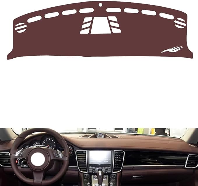Leather Dashboard Cover Compatible with Porsche Panameraa (Compass,Dash Board Cover mat Anti-Slip Sun-Proof and dust-Proof(Brown)