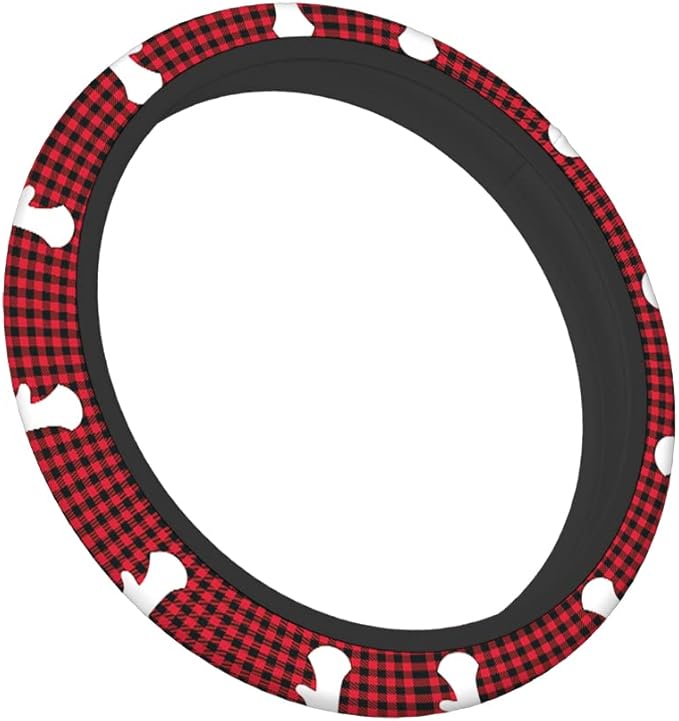 Swono Woodland Deer Non-Slip Steering Wheel Cover Christmas Deer Red Checkered Buffalo Plaid Neoprene Car Steering Wheel Covers Grip Automotive Steering Wheel Protector Auto Car Wrap Cover 15 Inch