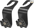 Craedli 2PCS Bling Flower Car Seat Headrest Hook, Cute Rhinestones Car Mini Hook Auto Back Seat Hanger Organizer, Portable Vehicle Interior Bag & Purse Storage Holder for SUV, Sedan, Truck (Black)