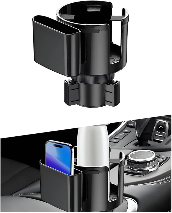 Car Cup Holder Expander, 2 in 1 Expandable Base Vehicle Cupholder Adapter with Phone Holder, Automotive Interior Water Bottle Insert Extender, Universal for SUV RV Truck