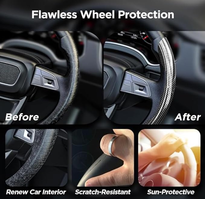 Carbon Fiber Steering Wheel Cover Anti Slip Car Steering Wheel Protectior Cover 2Pcs 15 Inch Universal Car Interiors Accessories (Silvery White)
