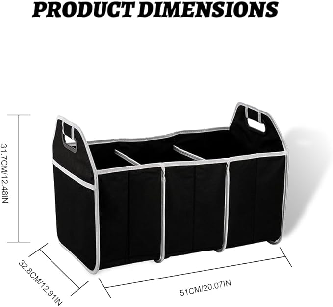 Car Storage Organizer, Automotive Consoles & Organizers, Trunk Organizer, Storage with Reinforced Handles, 3 Compartments Collapsible Trunk Storage Car Interior Accessories Fit for Most Cars