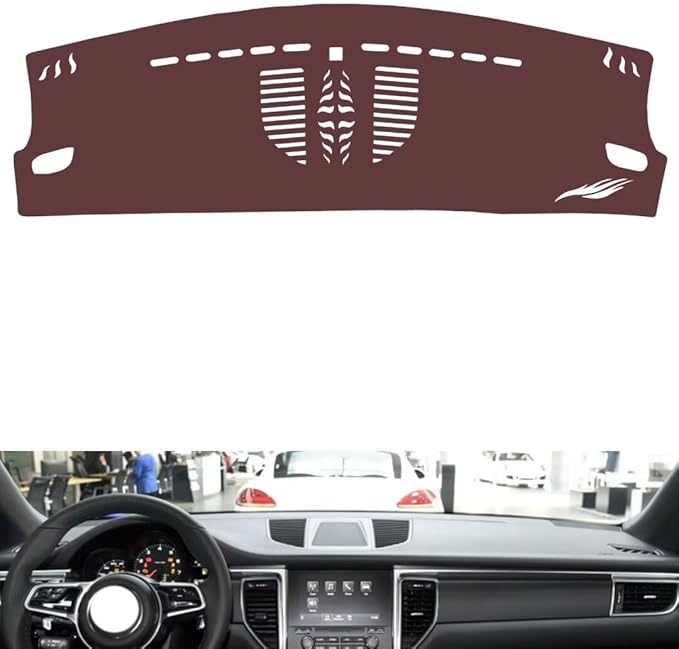 Leather Dashboard Cover Compatible with Porsche Macann（no Compass） 2014-2026,Dash Board Cover mat Anti-Slip Sun-Proof and dust-Proof(Brown)