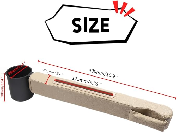 TATACLEA Car Accessories,Car Gap Plug,with Pocket Organizer and Removable Cupholder,Cup Holder for Car,3in1 Car Seat Gap,Prevent Small Items from Falling,Car Seat Gap Storage.(Beige)