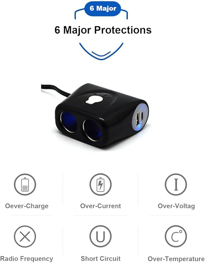 Cliff Top USB C Car Charger Splitter, Dual 12V Cigarette Lighter Socket with PD USB-C and QC3.0 Ports, 12V/24V Car Outlet Power Splitter Adapter for Phones GPS Dash Cam