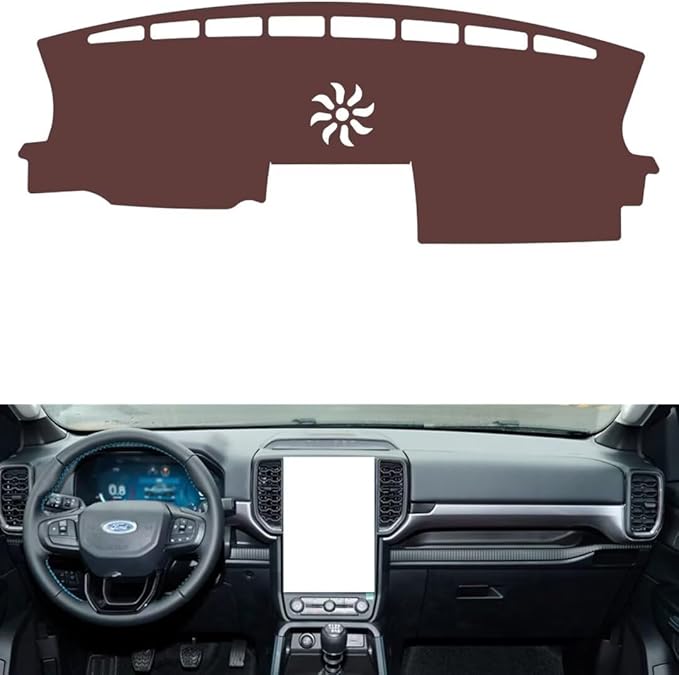 Leather Dashboard Cover Compatible with Ford Ranger,Dash Board Cover mat Anti-Slip Sun-Proof and dust-Proof(Brown)
