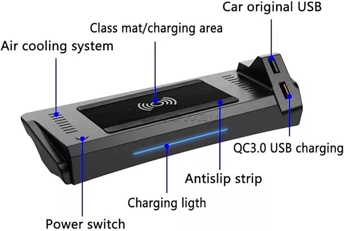 Phone Holder 15W Car Wireless Charging Fit for Audi A4 B9 S4 RS4 A5 2017 2021 Fast Charger Mobile Holder USB Multi Port Accessories Practical, Carbon fiber pattern Red