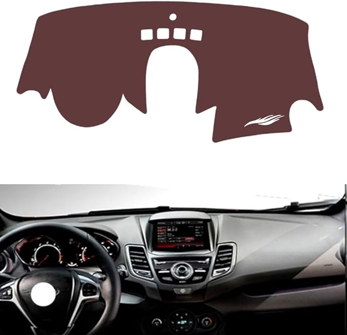 Leather Dashboard Cover Compatible with Ford Fiesta (Navigation) 2006-2014,Dash Board Cover mat Anti-Slip Sun-Proof and dust-Proof(Brown)