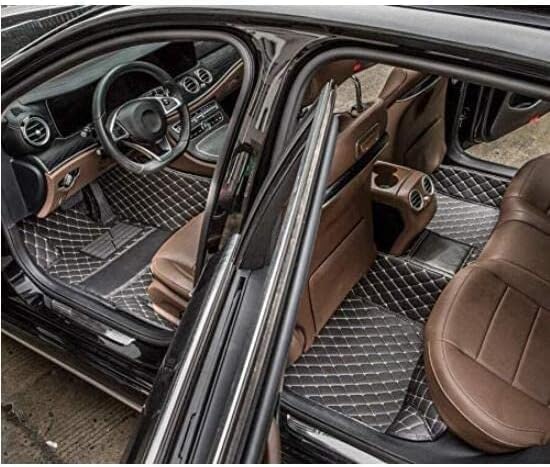 Custom Car Floor Mat Compatible with 97% Car Models Luxury Leather All Weather Waterproof Anti-Skid Full Coverage Car Mats (Beige)