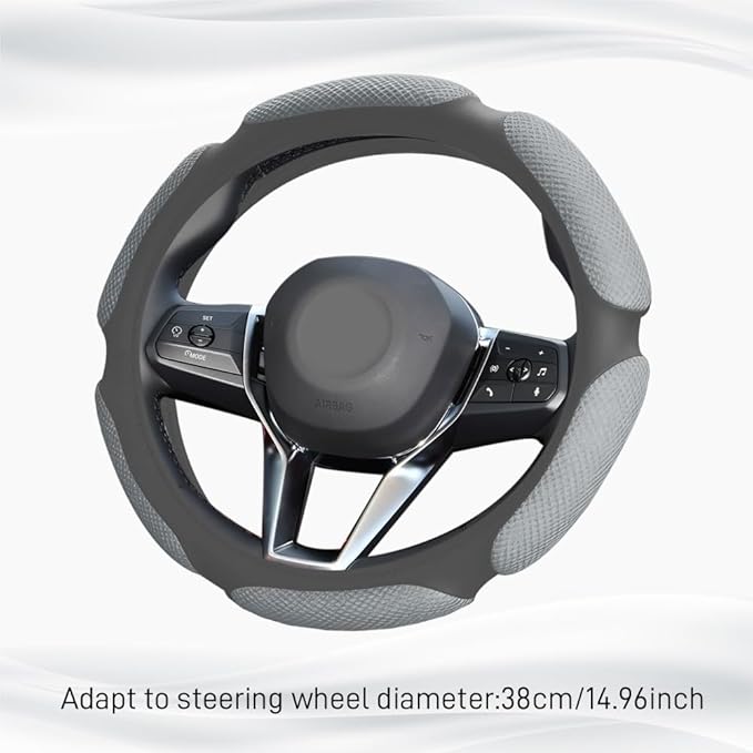 Car Steering Wheel Cover, Breathable Sporty Auto Wheels Wrap, 15 Inch Suede Steering Wheel Protector with Comfortable Grip, Steering Wheel Cover Hand Pad Cushion Slip-on for Cars (Grey)