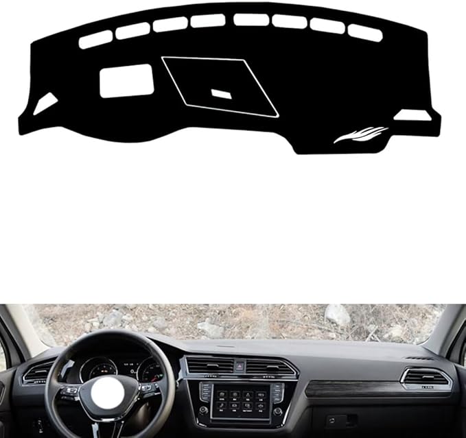 leather dashboard cover Compatible with VW Compatible with TIGUAN L（HUD、storage box），dash cover（black）