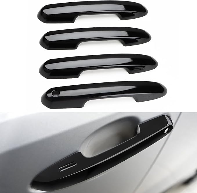DLOVEG Upgraded Snap-on Door Handle Cover Compatible for 2019-2024 2025 Toyota Rav4 Accessories for Highlander 2020-2024 2025 No Adhesive Black Handle Protectors Glossy Black