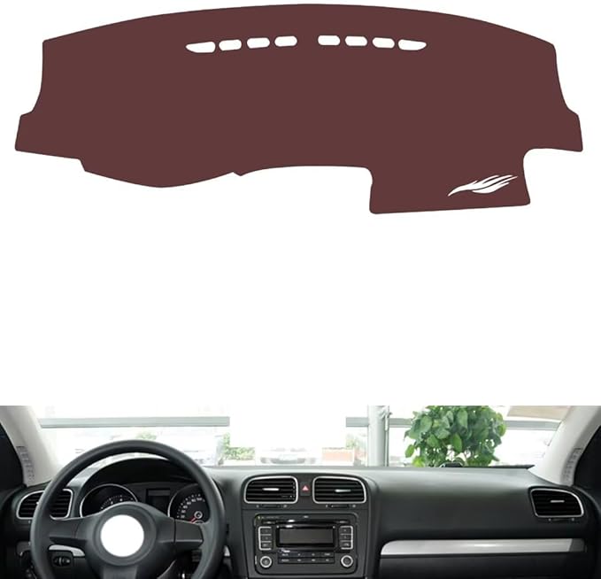 Leather Dashboard Cover Compatible with VW Golf 6 2010-2012,Dash Board Cover mat Anti-Slip Sun-Proof and dust-Proof(Brown)