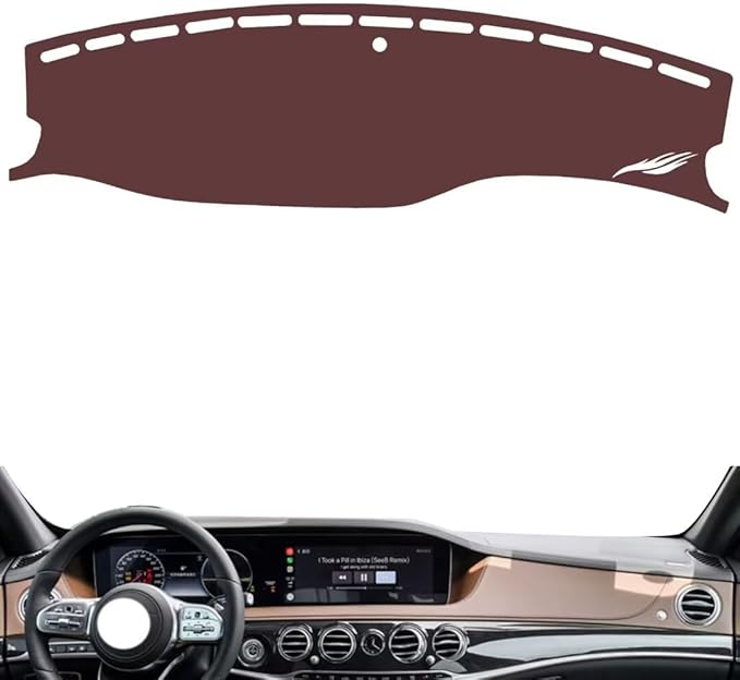 Leather Dashboard Cover Compatible with Mercedes S Class W222（NO HUD 2014-2020,Dash Board Cover mat Anti-Slip Sun-Proof and dust-Proof(Brown)