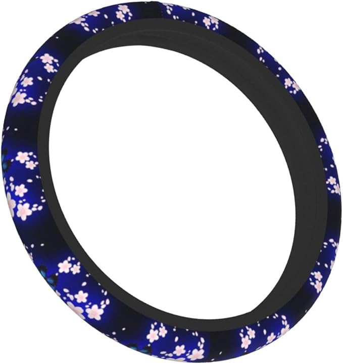 Blue Butterfly Floral Steering Wheel Cover for Women Men Girls Car Accessories Decor Anti-Slip Neoprene Auto Steering Wheel Covers Protector Universal 15 Inch