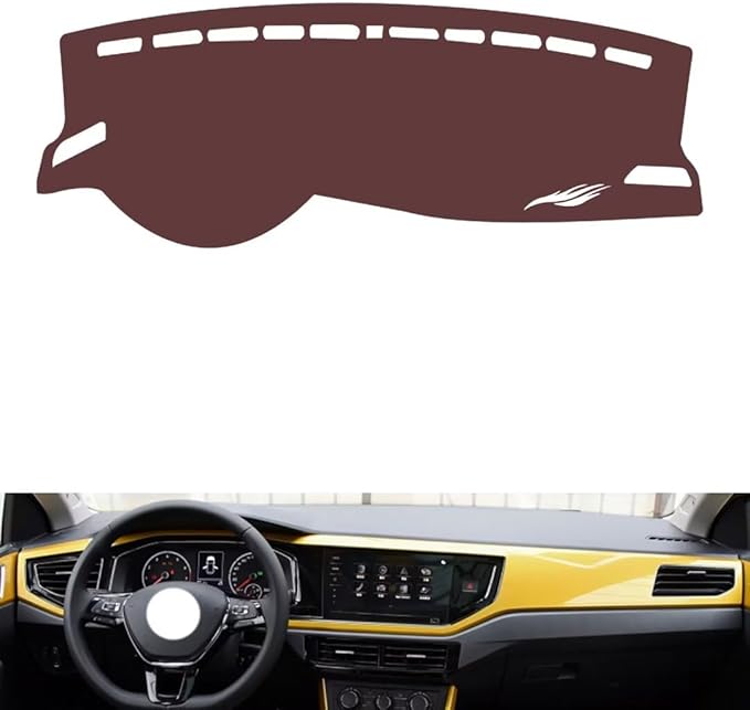 Leather Dashboard Cover Compatible with VW Polo Plus 2019-2024,Dash Board Cover mat Anti-Slip Sun-Proof and dust-Proof(Brown)