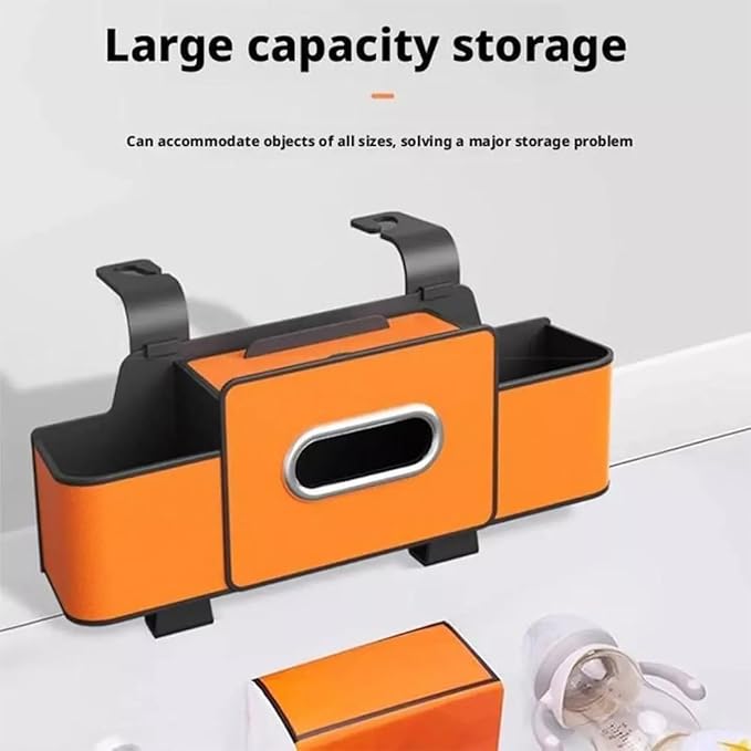 Car Organizer Back Seat, 2026 New 3 In 1 Car Backseat Organizer with Drink Cup Holder Tissue Box, Multifunctional Car Seat Back Storage Box for Hold Phone,Snacks, Drinks, Handbag (Orange)