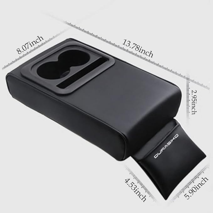 DURASIKO Car Center Console Pad with Front Storage Pocket for Phone,PU Leather Armrest Cushion with Cup Holder,Elbow Rest Pillow,Universal Car Armrest Seat Box Cover Protector for Most Vehicles