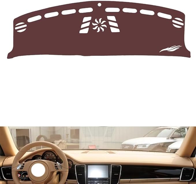 Leather Dashboard Cover Compatible with Porsche Panameraa (no Compass,Dash Board Cover mat Anti-Slip Sun-Proof and dust-Proof(Brown)