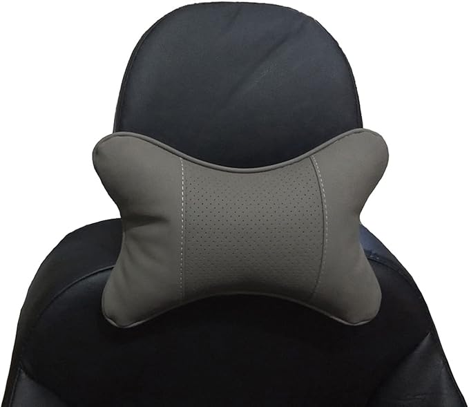Thomakoo Car Neck Pillows 2pcs Pack Car Headrest Pillow Pu Leather Car Cervical Pillows for Traveling Car Pillows Filled by Fiber (Gray)