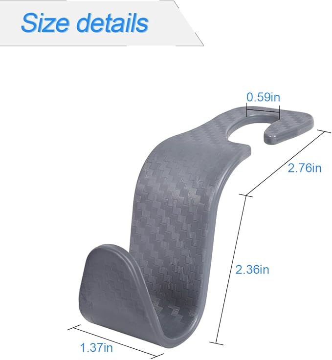Car Seat Headrest Hook, 4 Pack Auto Seat Hanger Storage Organizer for Purse Handbag Coats Grocery Bags, Car Interior Accessories, Universal Vehicle Backseat Plastic Hanging Hook (Gray)