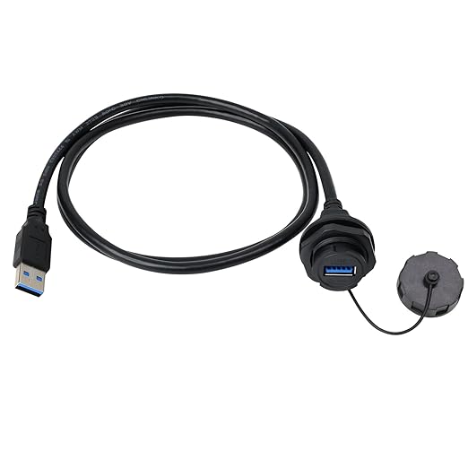 CNLINKO Outdoor USB 3.0 Receptacle Socket with 1M Cable Connector Type A Panel Mount Industrial Waterproof IP67 Data Power Transmission