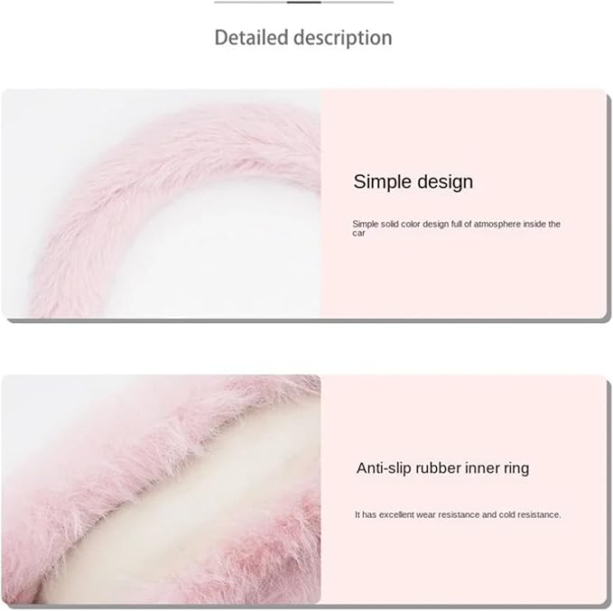 Car Steering Wheel Cover Handlebar Cover for Girls Winter Plush Warm Non-Slip Simple Women's Pink Handlebar Cover(Plush Double Pink)