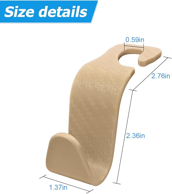 Hanemia 4PCS Car Seat Headrest Hooks, Auto Back Seat Hanger Holder, Durable Stylish Vehicle Organizer Universal Car Interior Accessories, Storage Hooks for Purses, Bags, Clothes (Carbon Fiber/Beige)