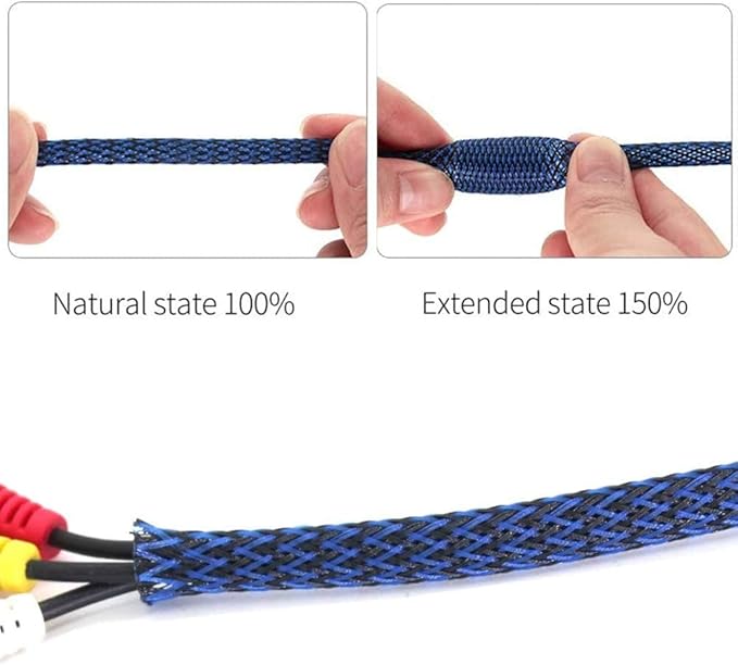 25ft - 1/8 Inch Cable Management Sleeve Protector,Wire Loom PET Expandable Wire Sleeving for Office TV Computer Home Theater Engine Bay Cord Organizer,Protect Cables from Pet Cat Dog Chewing,BlackBlue
