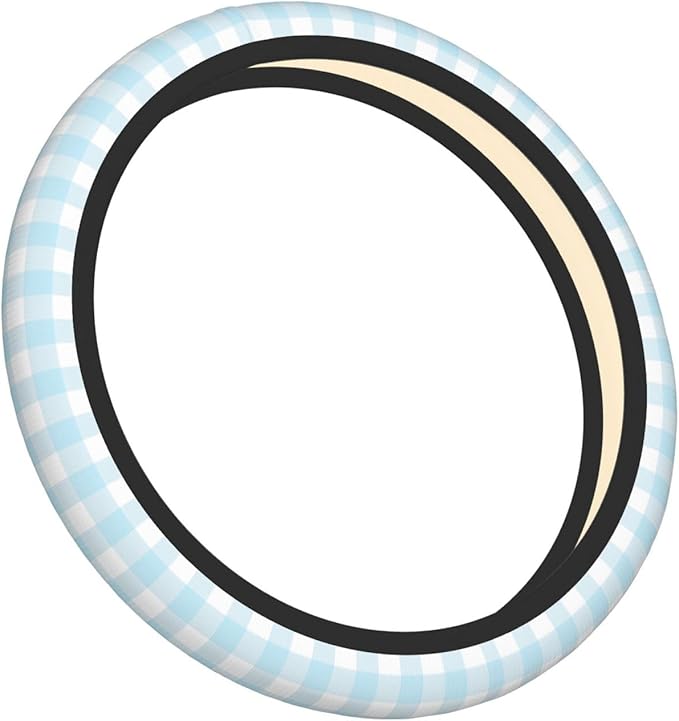 Thickened Elastic Steering Wheel Cover, Baby Boy Pastel Blue Gingham Plaid Ultra, Soft, Breathable, Fit for Cars, SUVs, Trucks, Stylish Comfortable Grip