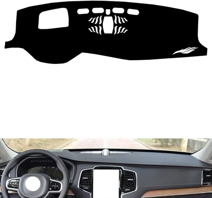 Leather Dashboard Cover Compatible with Volvo XC90（HUD、Center Speaker） 2015-2026，Dash Cover（Black）