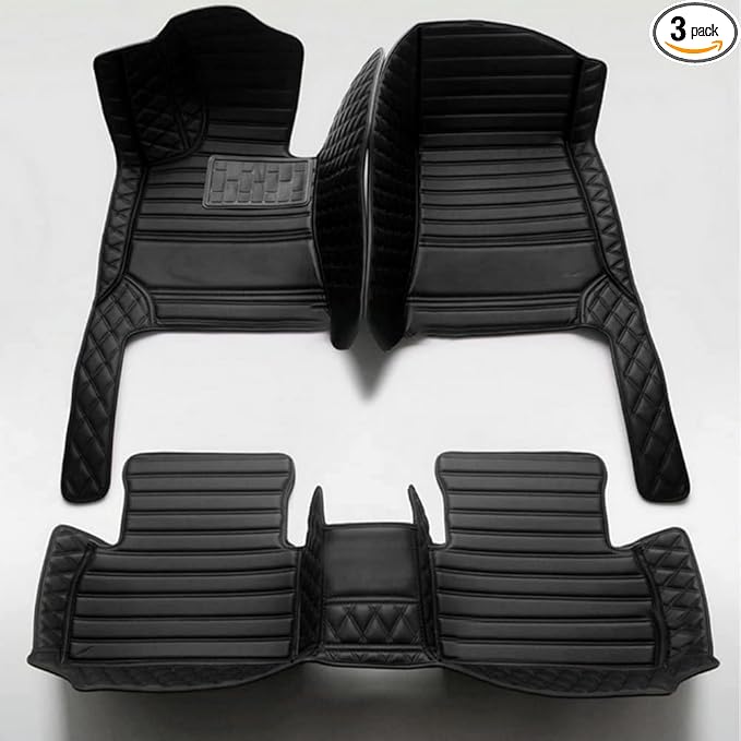 KaiLaiCarCustom Automotive Car Floor Mats for 99.99% Sedan SUV Sports Car Men Women Protection Full Coverage Pads Anti-Slip Leather Floor Lining (Black Diamond + Black Strip, D- Diamond + Strip)