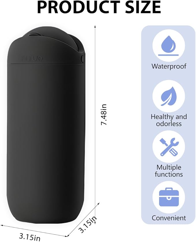 Car Trash Can with Lid, Silicone Leakproof Mini Round Vehicle Garbage Bin for Cup Holder, Portable Automotive Interior Waste Storage & Organizers Accessories, Universal Fit (Black)
