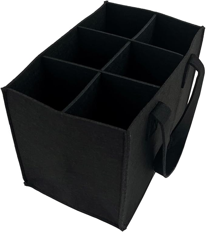 6 Bottle Wine Carrier with Divider Felt Wine Storage Tote Bag, Portable Reusable Wine Travel Bag with Handle for Christmas Travel Camping Picnic Party(black)