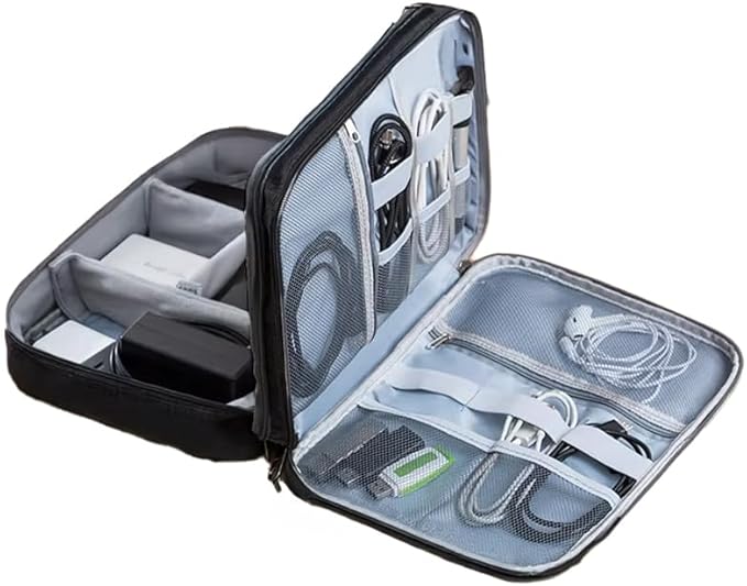 Cable Organizer Case – Double-Layer Cord Travel Storage Bag for Tech Accessories, Electronics, Chargers, Cables, Laptop & Tablet – Weatherproof & Portable Case for Travel