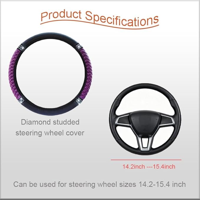 WLERIR Microfiber Leather Steering Wheel Cover with Anti-Slip Lining Universal Car Accessory for Steering Wheel with a Diameter of 14.5-15 inch (Purple)
